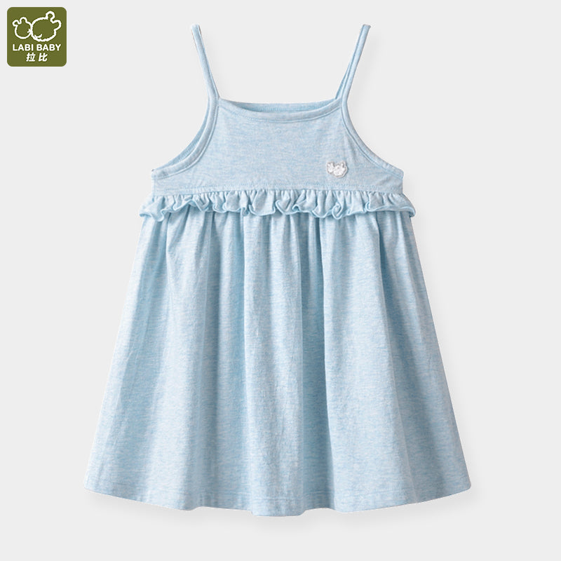 LABI BABY Girls Summer Cotton Dresses Blue Purple Sleeveless Ruffle Beach Dress Party Dresses Children Clothing Kids Clothes
