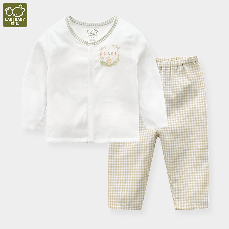 LABI BABY Children's Long Sleeve Plaid Print Cardigan Top and Pant Set Baby Girl Clothes Spring Clothing Boys Set