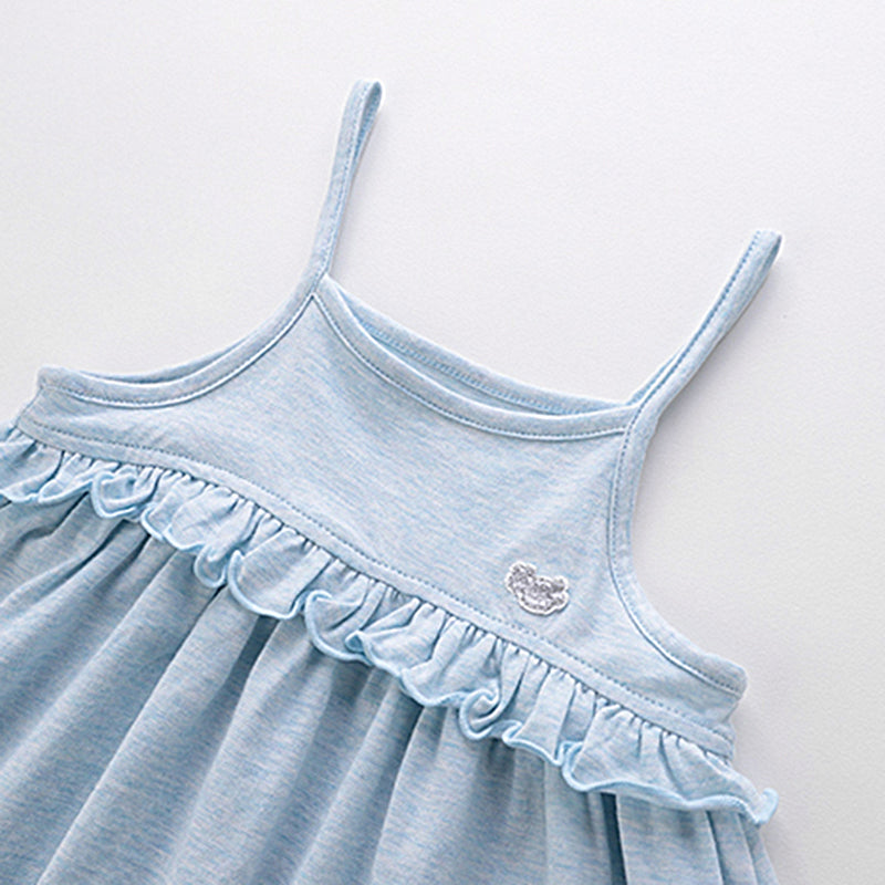 LABI BABY Girls Summer Cotton Dresses Blue Purple Sleeveless Ruffle Beach Dress Party Dresses Children Clothing Kids Clothes