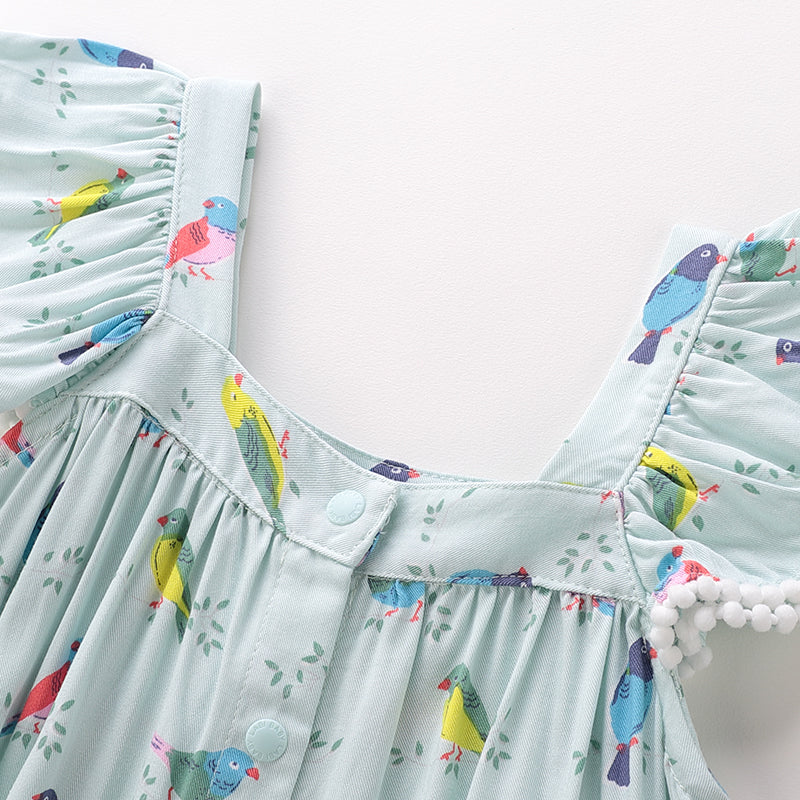 LABI BABY Newborn Baby Girl Rompers Infant Newborn Bodysuits Girl Bird Print Sleeveless Soft Cotton Jumpsuits Outfits Summer