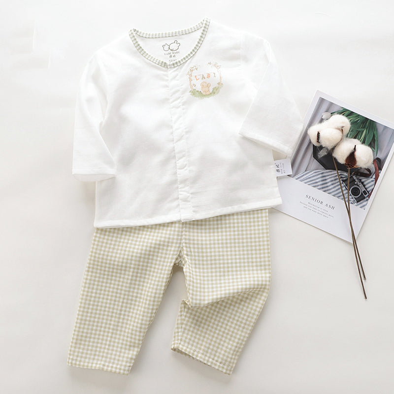 LABI BABY Children's Long Sleeve Plaid Print Cardigan Top and Pant Set Baby Girl Clothes Spring Clothing Boys Set
