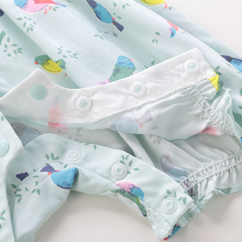 LABI BABY Newborn Baby Girl Rompers Infant Newborn Bodysuits Girl Bird Print Sleeveless Soft Cotton Jumpsuits Outfits Summer