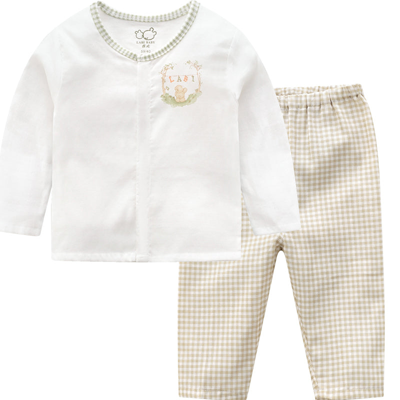 LABI BABY Children's Long Sleeve Plaid Print Cardigan Top and Pant Set Baby Girl Clothes Spring Clothing Boys Set