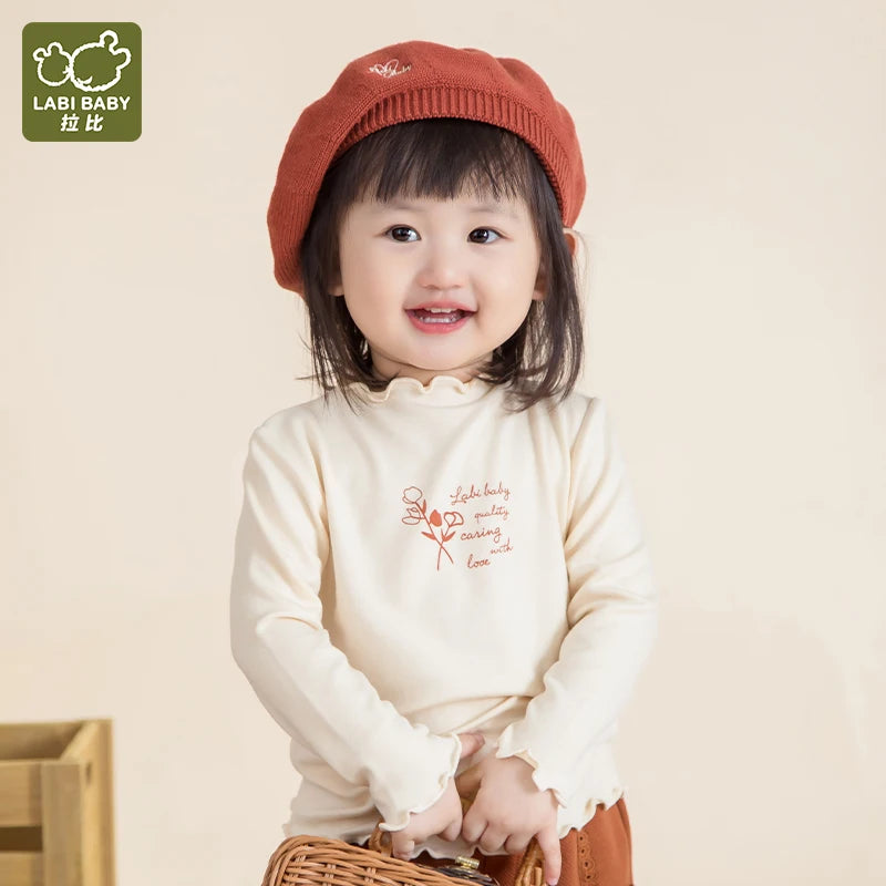 LABI BABY Autumn Girls Floral Top Toddlers Ruffle Design Tops Kids Long Sleeve Pullover T Shirt Children Clothes Baby Clothing