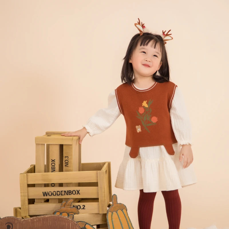 LABI BABY Girls Knitting Vest Autumn Knitted Vest Top Sleeveless Sweater Versatile Pullover Vest Xmas Red Sweater Clothes 1-6 T