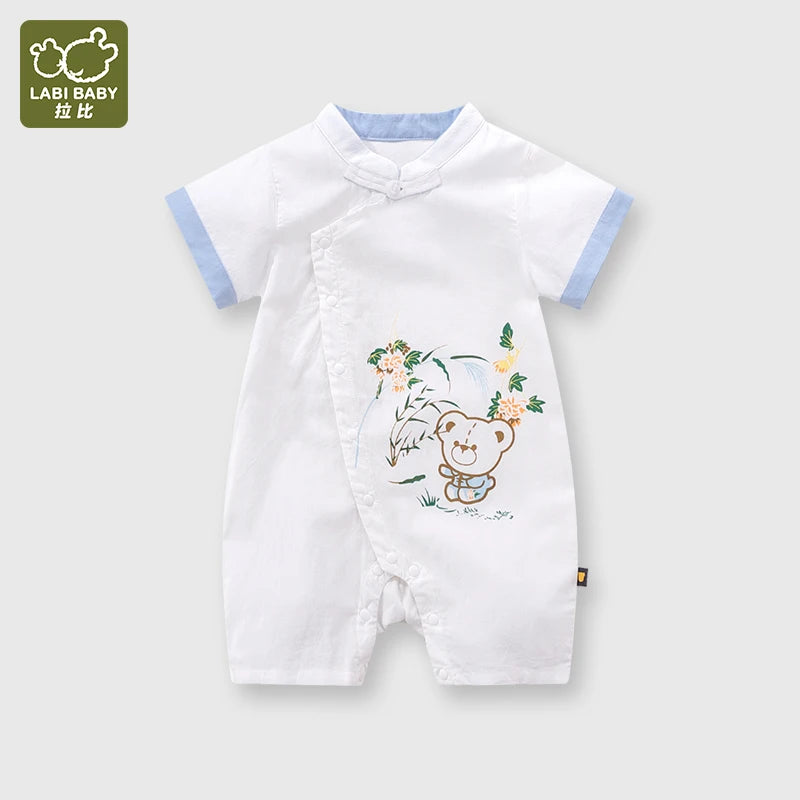 Boys and Girls Short Sleeved Round Necked Jumpsuit Summer 3-24 Months Cartoon Cute Crawling Clothes Casual Children's Clothing