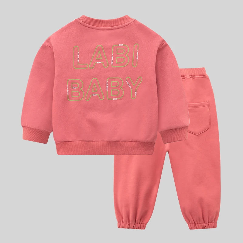 LABI BABY Long Sleeve Sportswear Boys Girls Casual Sweatshirt Pants Kids Sports Clothes Autumn Children Clothing Red White 1-5 Y