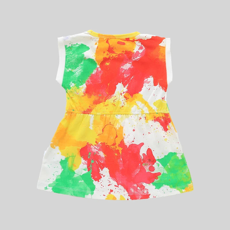 LABI BABY Summer Colorful Girls Dress Kids Printed Dresses Cute Casual Cotton Long Skirt for Girls Toddler Baby Girl Clothes