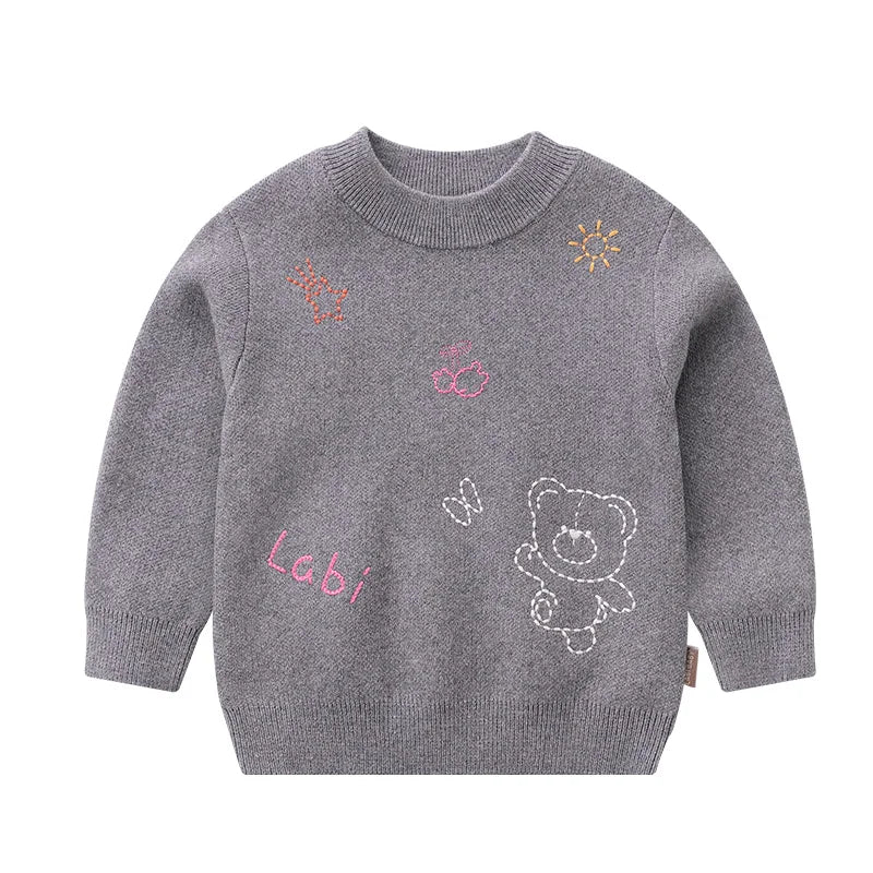 LABI BABY Knit Sweater for Girls Boys Embroider Sweaters Pullover Bear Pattern Fall Winter Knitted Tops Toddlers Kids Clothes