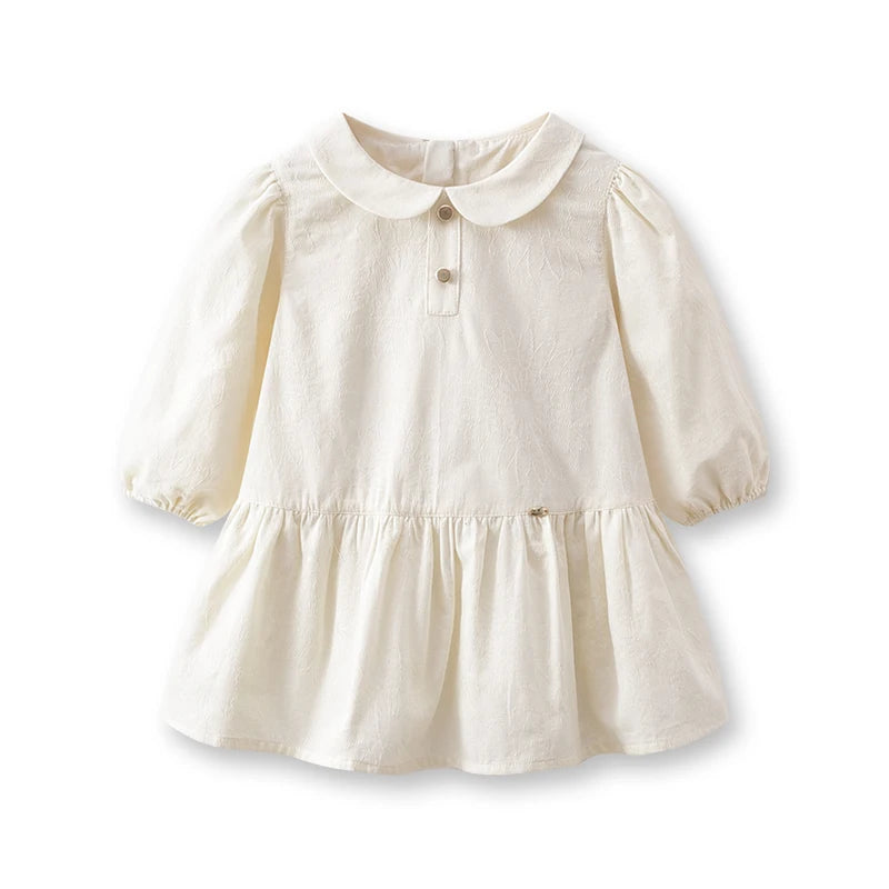 LABI BABY Luxurious Cotton Dresses Girls Long Sleeve Toddler Dress Infant Delicate Dress with Collar Kids Clothes 0-3 Year