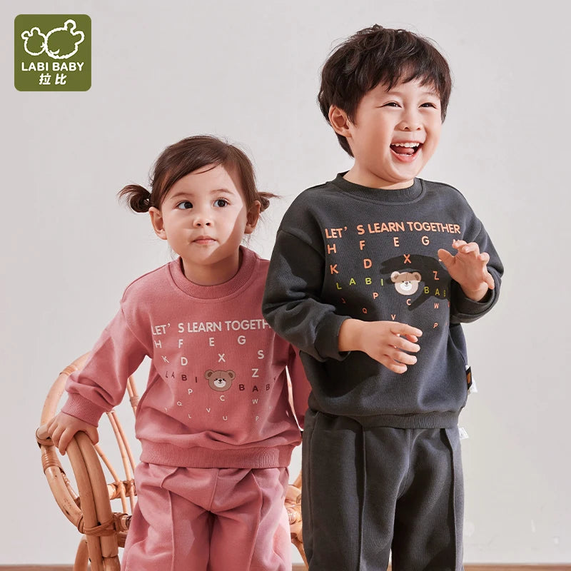 LABI BABY Boys Girls Autumn Tops Casual Long Sleeve Sweatshirt Kids Spring Clothes Children Clothing Red Grey Sportswear 1-6Year