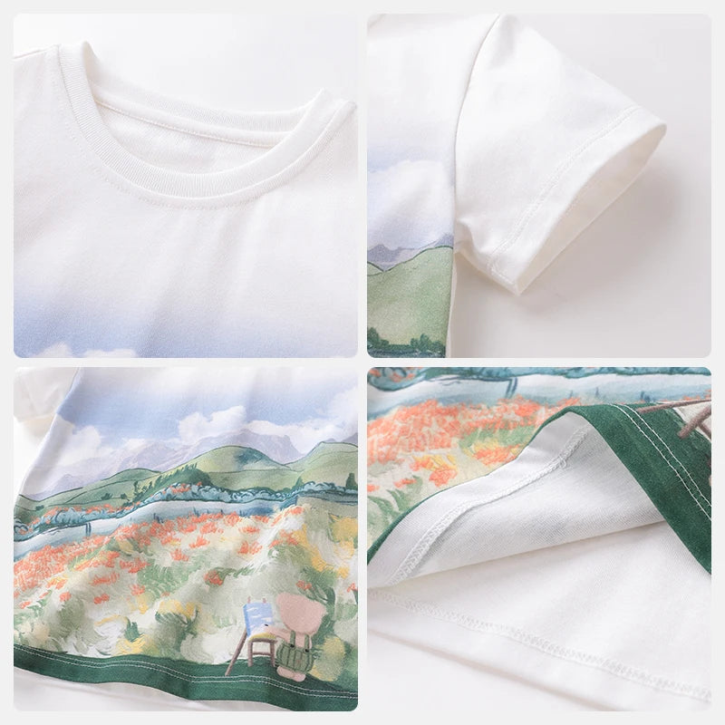 LABI BABY Summer Cartoon T shirt for Boys Girls Short Sleeve Top Children T-shirt High-end Infant Clothes Clothing 1-6 Year Old
