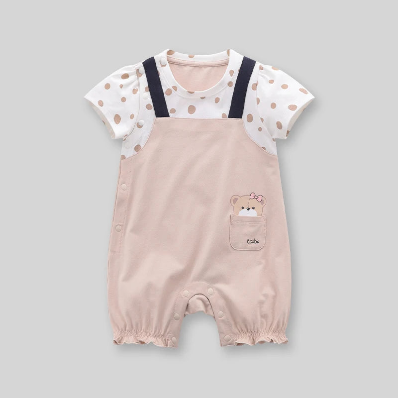 LABI BABY Polka Dot Bodysuit Bear Printed Cute Cotton Romper for Girls Boys Short Sleeve Onesie Toddler Summer Infant Jumpsuit