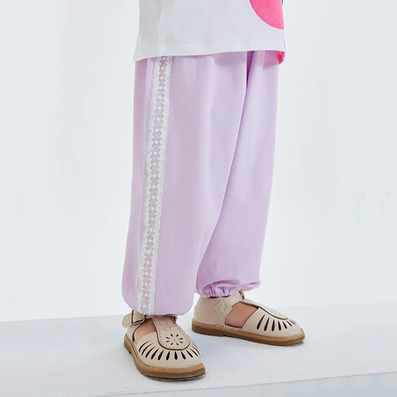 1-5 Year Girls Lace Pants Casual Party Pants Loose Light Summer Trousers for Kids Breathable Outdoor Windproof Pants Pink Purple