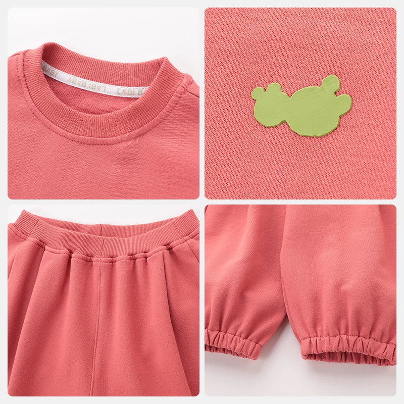 LABI BABY Long Sleeve Sportswear Boys Girls Casual Sweatshirt Pants Kids Sports Clothes Autumn Children Clothing Red White 1-5 Y