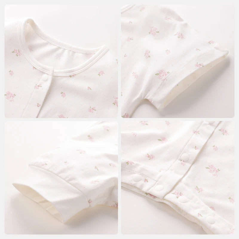 LABI BABY Summer Sleeping Bags for Grils Boys Toddler Rose Print Jumpsuit Thin Elegant Kids Sleepwear Infant Sleeping Bodysuit