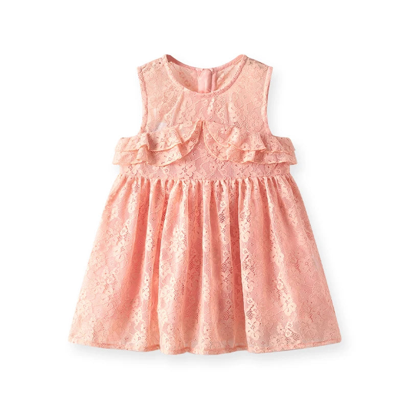 Baby Girls Sleeveless Lace Dress Toddler Floral Lace Frocks Summer Flowers Princess Fairy Dresses for Girls Kids Rose Red Party
