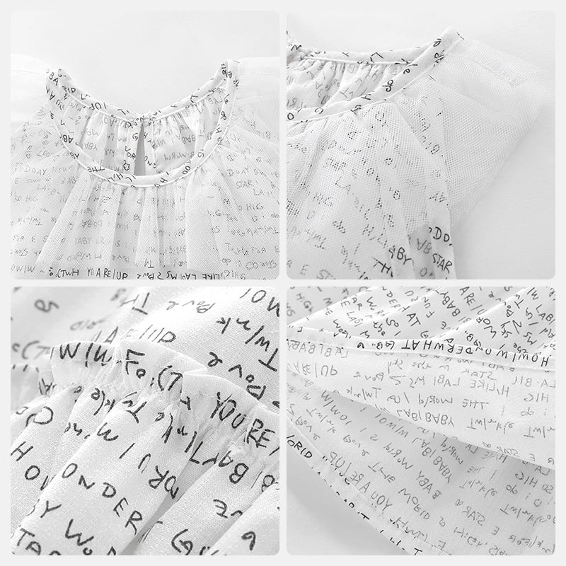 LABI BABY Sleeveless Mesh Collar Dress Summer Dresses for Girls Letters Prints Casual Princess Dress Toddler Infant Kid Clothing