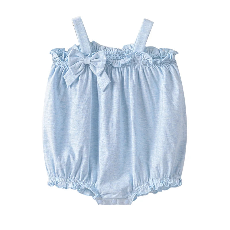 LABI BABY Baby Girls Summer Sleeveless Bodysuits Solid Color Cotton Baby Clothing bow Sweet Toddler Childrens Clothes