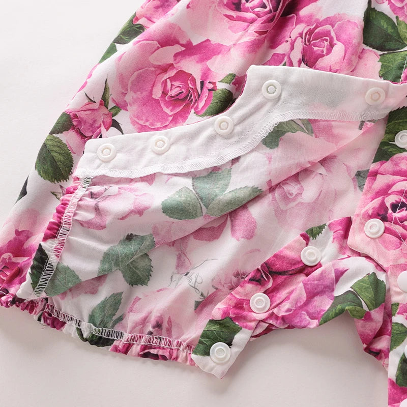 LABI BABY Colorful Floral Jumpsuit for Girls Rose Pattern Summer Bodysuit Toddler Flowers Clothes Infant Party Clothing Outfit