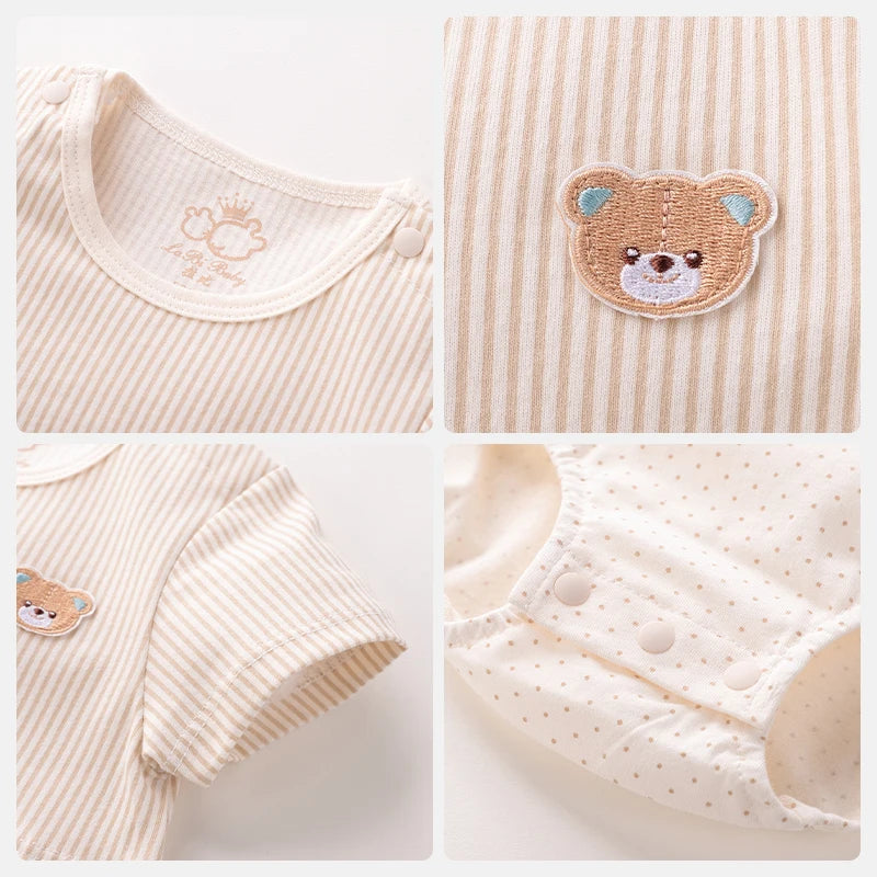 LABI BABY Summer Cotton Rompers Toddler Adorable Bear Pattern Jumpsuit Infant Playsuit Newborn Short-Sleeve Bodysuits One Piece