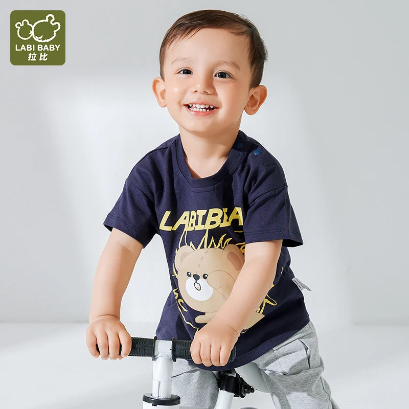 LABI BABY Kids Summer Cotton Round Neck Sleeve Short T-shirt boy and girl Cartoon Print Casual Children's clothing