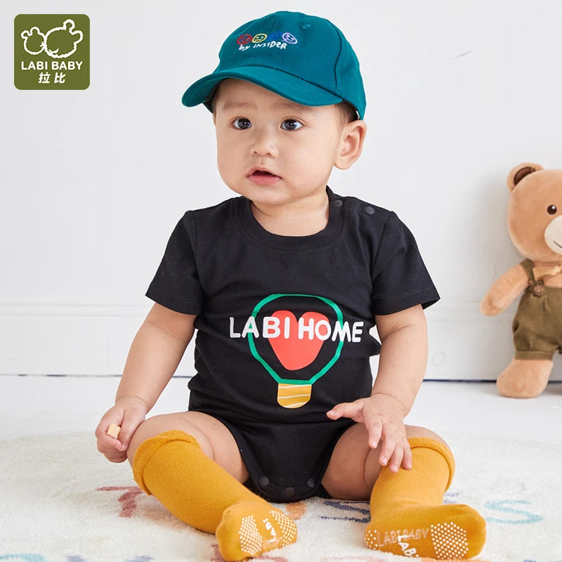 LABI BABY Pelele suave para niñas y niños, mono con estampado de corazón para recién nacido, mono de verano de manga corta para niños pequeños, monos suaves para bebés, ropa