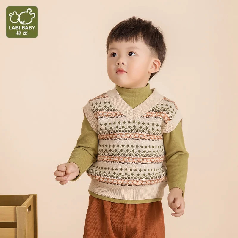 LABI BABY Sweaters Vest Knitted Sleeveless Vest Tops for Boys Girls Autumn Sweater Pullover Vests Knit V neck Toddlers Clothes