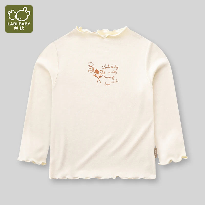 LABI BABY Autumn Girls Floral Top Toddlers Ruffle Design Tops Kids Long Sleeve Pullover T Shirt Children Clothes Baby Clothing