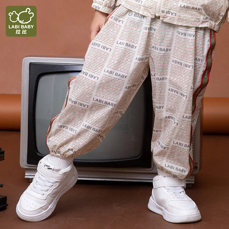 LABI BABY Spring Autumn Boys Windproof Pants Lightweight Children Alphabet Printed Pants 1-6 Year Old Camping Outgoing Clothing