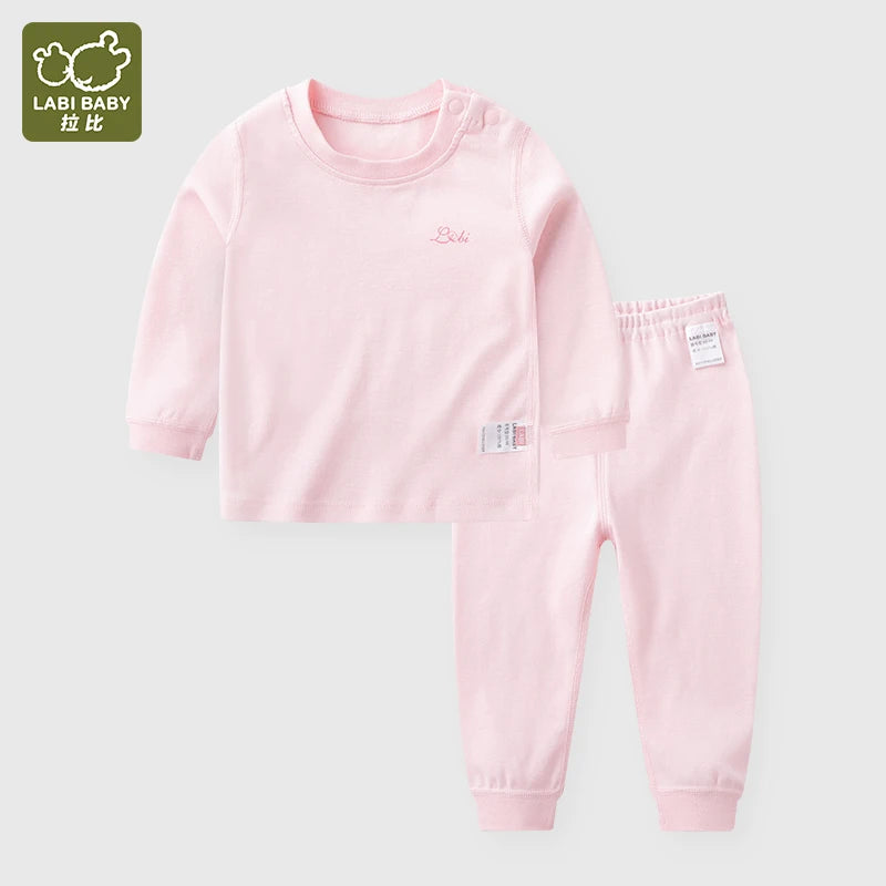 LABI BABY Boys Pajamas Kids Clothes Girls Children's Solid Homewear Sets Tops+Pants Long Sleeve Baby Clothing Sets Nightwear
