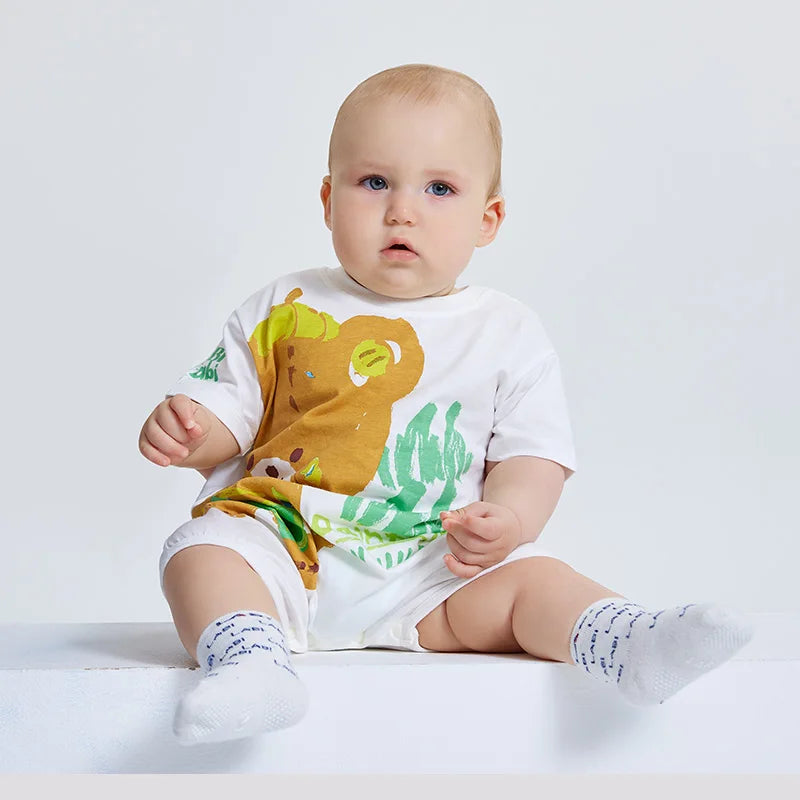 Summer Newborn Romper Boys Girls Short Sleeve Jumpsuit Infant Playsuits Baby Round Neck Cartoon Bear Cute Toddlers Clothing
