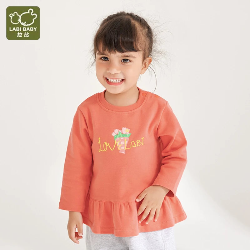 LABI BABY Girls T Shirt Kids Flower Print Tops Autumn Long Sleeve Casual T Shirts Pullover Round Neck Fall Toddler Baby Clothes