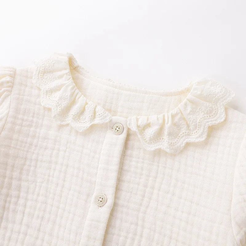 1-6 Toddler Kids Beige Blouse Autumn Lace Collar Shirts Elegant Long Sleeve Tops for Girls Fall T shirt Baby Clothes Clothing
