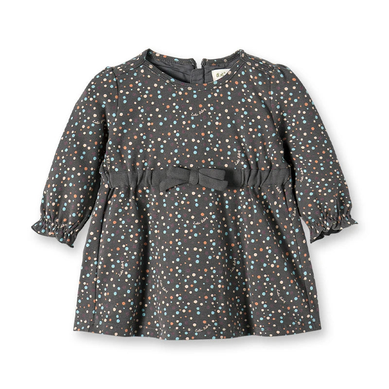 LABI BABY Girl Colorful Dot Print Dresses Sweet Ruffled Long Sleeve Bow Dress for Infant Toddler Girls Autumn Dress Kids Clothes