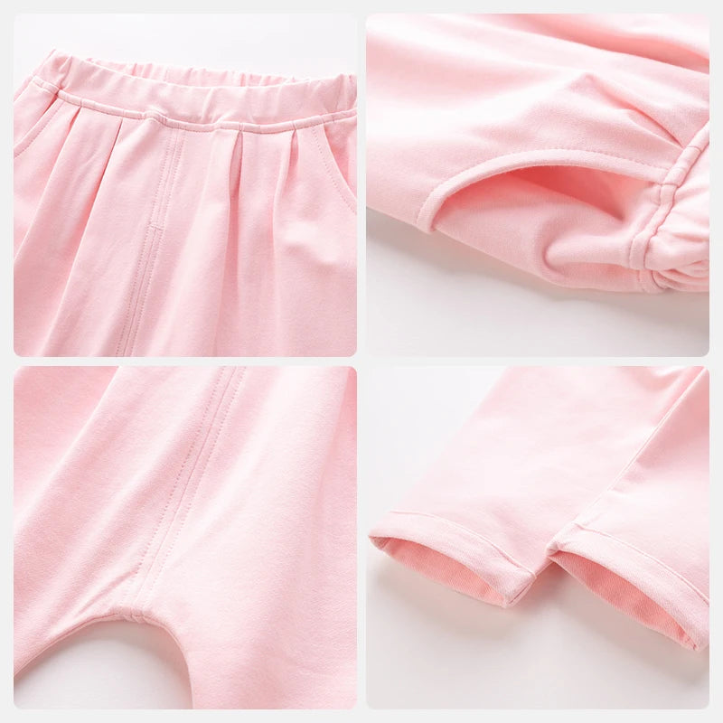 Baby Harem Pants Elastic Waist Trouser with Pockets Loose Kids Pants for Infant Toddler Casual Cotton Sports Pants Boys Girls