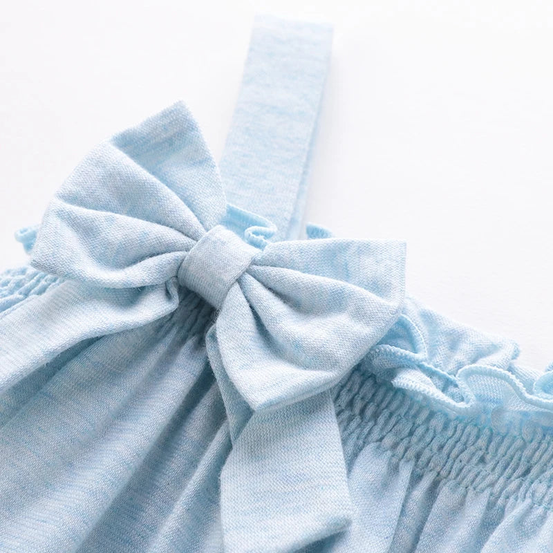 LABI BABY Baby Girls Summer Sleeveless Bodysuits Solid Color Cotton Baby Clothing bow Sweet Toddler Childrens Clothes