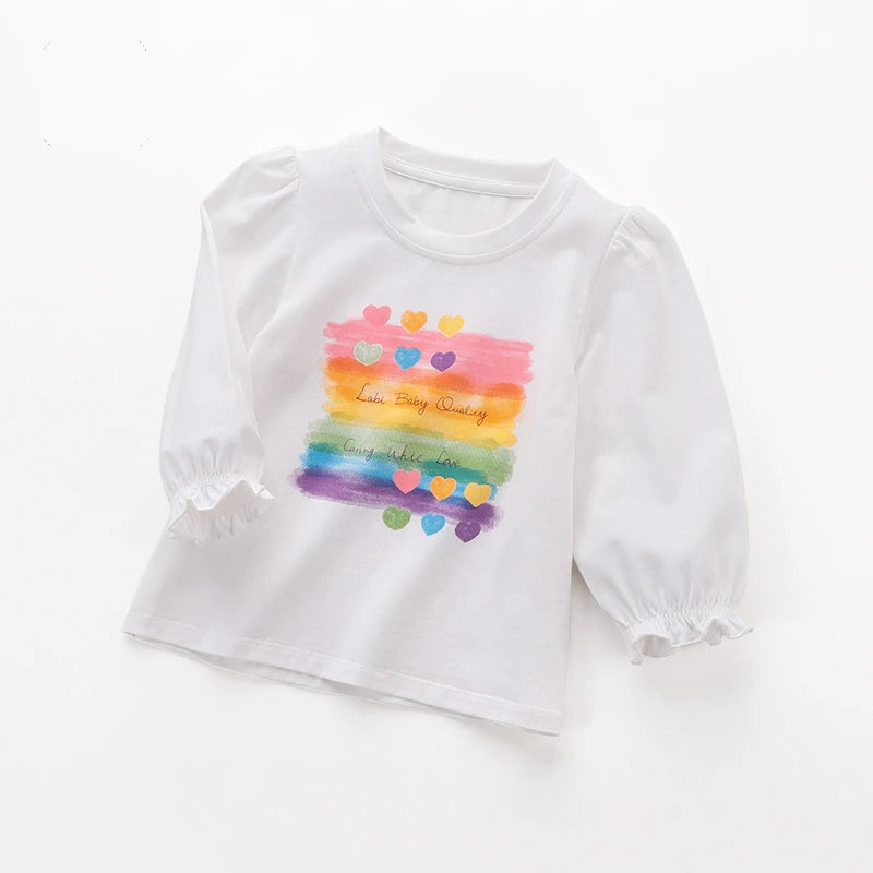 LABI BABY Rainbow T-shirts for Girls Autumn Long Sleeve Tops Cute Infant Pullovers Toddler Sweatshirt Casual Outfit Baby Clothes