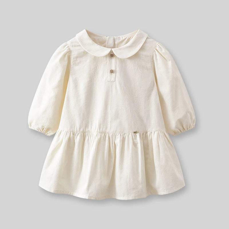 LABI BABY Luxurious Cotton Dresses Girls Long Sleeve Toddler Dress Infant Delicate Dress with Collar Kids Clothes 0-3 Year