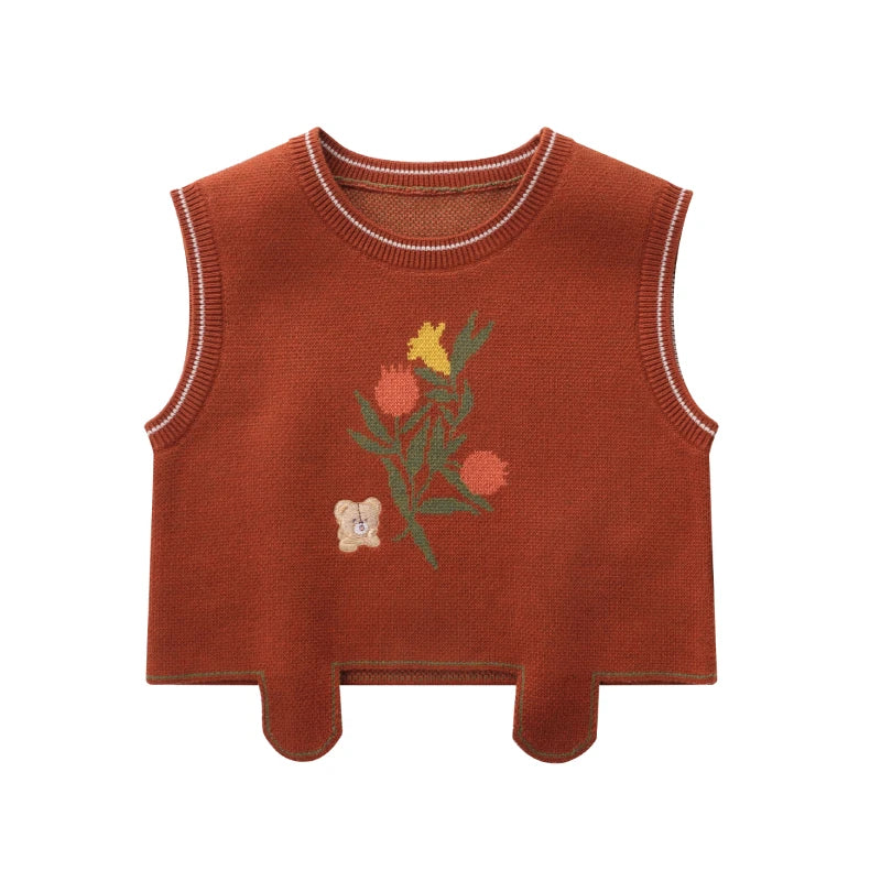 LABI BABY Girls Knitting Vest Autumn Knitted Vest Top Sleeveless Sweater Versatile Pullover Vest Xmas Red Sweater Clothes 1-6 T