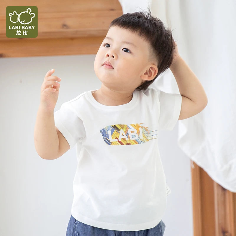 LABI BABY Summer Letter Printed T-shirt for Boys Girls Round Neck Top 1-6 Year Old Children Casual Clothes High end Clothing