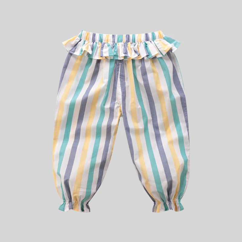 LABI BABY Cotton Stripe Pants for Boys Girls Elastics Waist Pants for Toddler with Macrame Children Trousers Kids Clothing