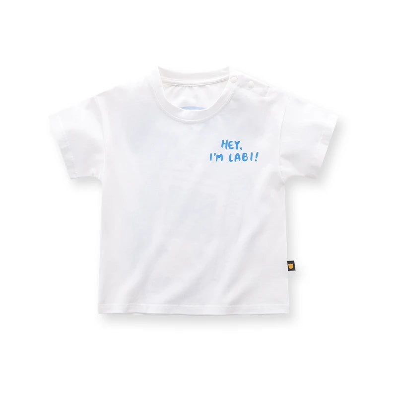Summer Boys Girls Short Sleeve Round Neck T shirt Yellow Green Blue Cartoon Bear Top Casual Sports Tops Kids Children Clothing