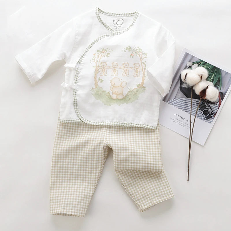 LABI BABY Skin friendly Infant Clothes Set Long Sleeve Plaid Print Top Pant Set Baby Spring Autumn Clothes Toddler Newborn Wear