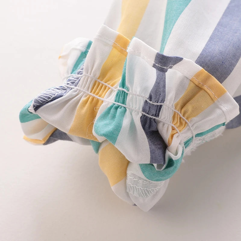 LABI BABY Cotton Stripe Pants for Boys Girls Elastics Waist Pants for Toddler with Macrame Children Trousers Kids Clothing