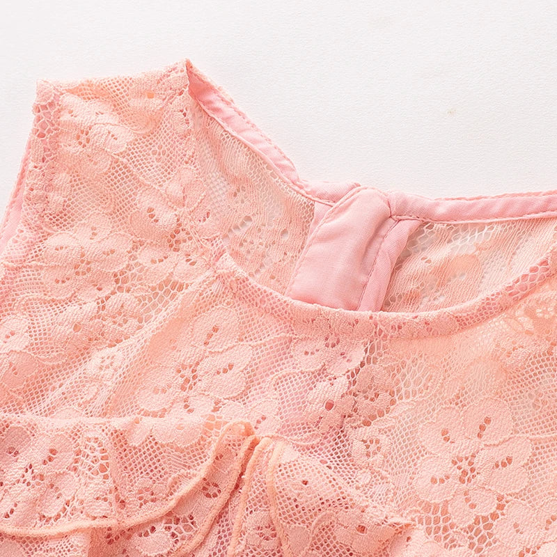 Baby Girls Sleeveless Lace Dress Toddler Floral Lace Frocks Summer Flowers Princess Fairy Dresses for Girls Kids Rose Red Party