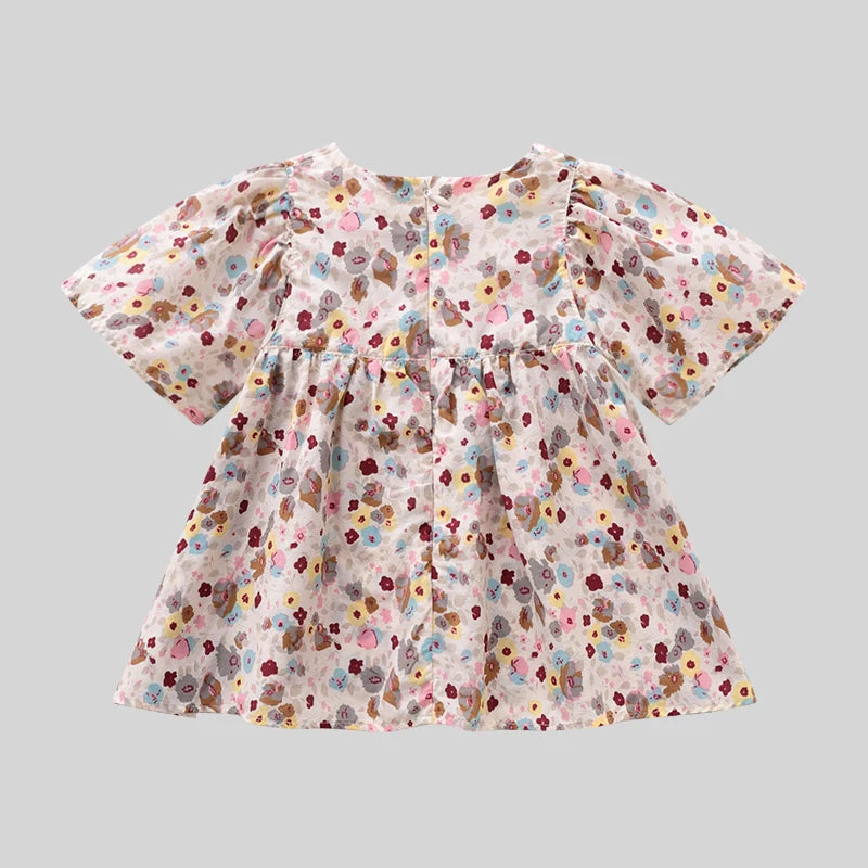 LABI BABY Girls Flower Top Elegant Shirt for Girls Toddler Summer Floral T-shirt Children Clothes Kid Colorful Festival Clothing