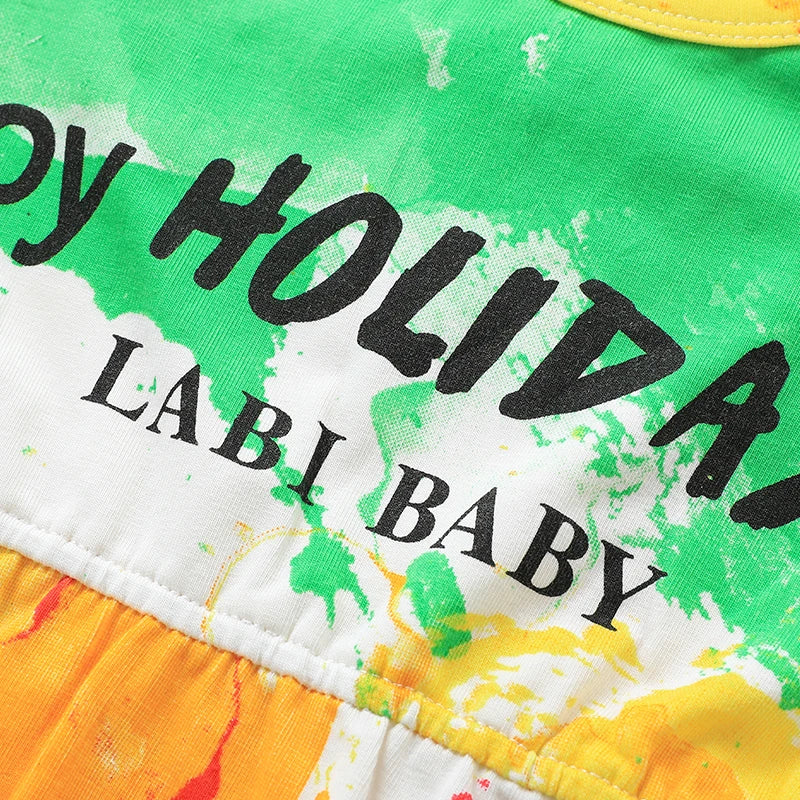 LABI BABY Summer Colorful Girls Dress Kids Printed Dresses Cute Casual Cotton Long Skirt for Girls Toddler Baby Girl Clothes