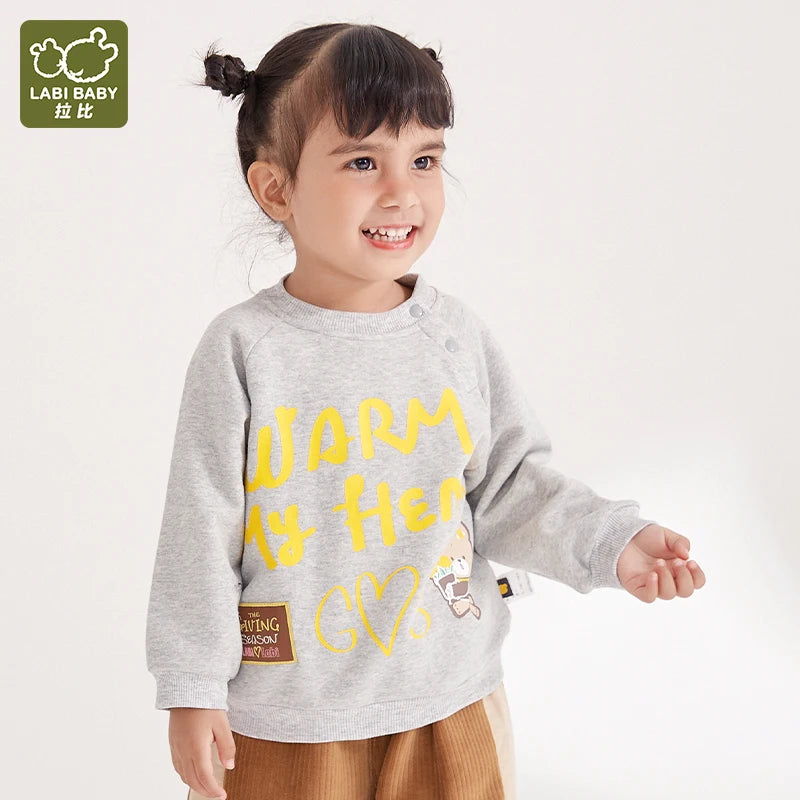 LABI BABY Kids Round Neck Hoodie Long Sleeves Outdoor Sport Pullovers Cotton Toddler Tops Spring Autumn Children Clothing