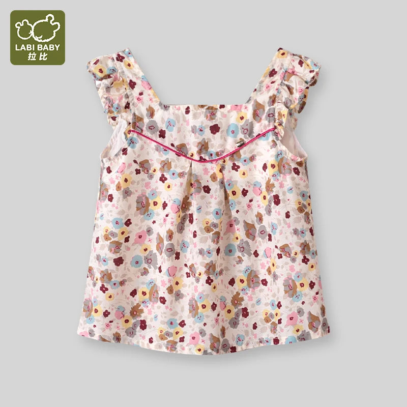 LABI BABY Elegant Flowers Vest Girls Toddler Summer Floral Top Infant Sleeveless Tops Kid Clothing Toddler Children Clothes